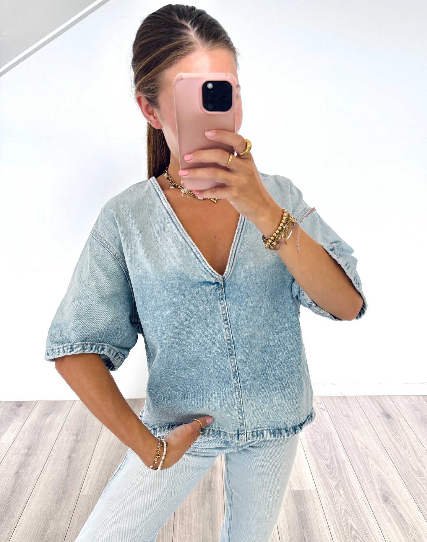 Zara denim top maat M
