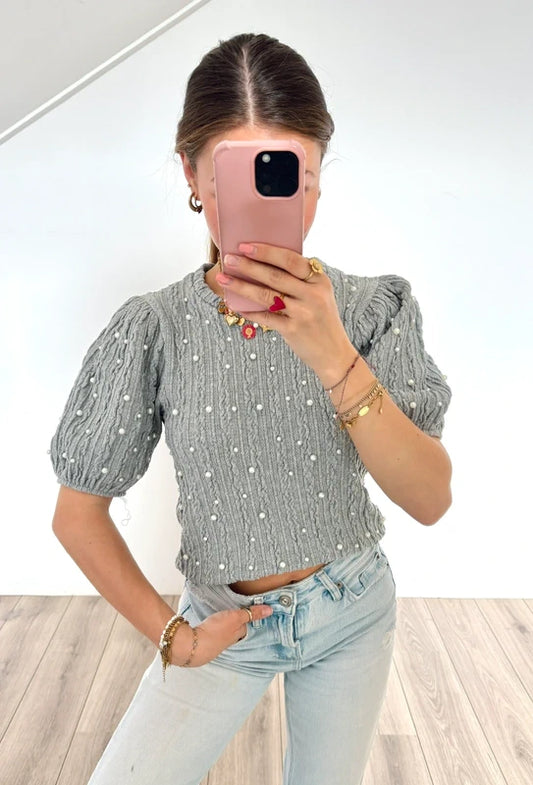Zara grijs topje met parels maat L