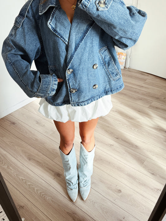 H&M cropped denim trenchcoat maat M