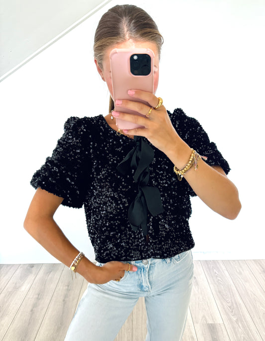 Gina tricot glittertop met strikjes maat S