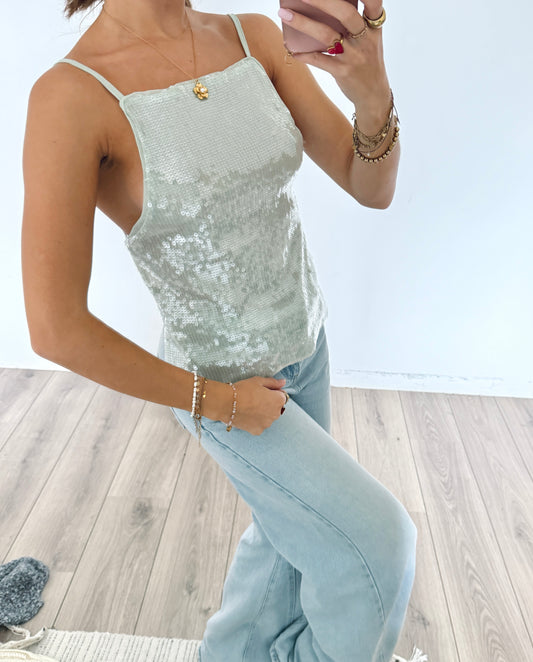 ASOS top met pailletten en open rug maat S